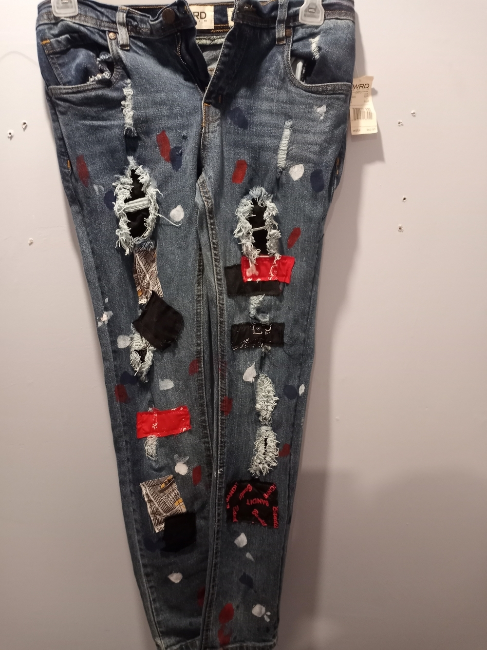 Worn-In Blue Distressed Patchwork Jeans